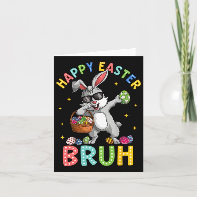 Happy Easter Bruh Funny Bunny Rabbit Easter Kids B Card (Front)