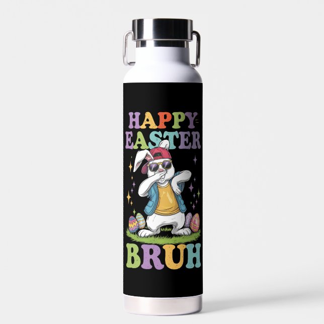 Happy Easter Bruh Funny Dabbing Bunny Rabbit Bro Water Bottle (Front)