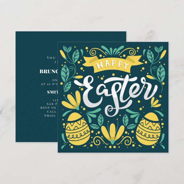 Happy Easter Brunch and Egg Hunt Folk Invitation (Front/Back)