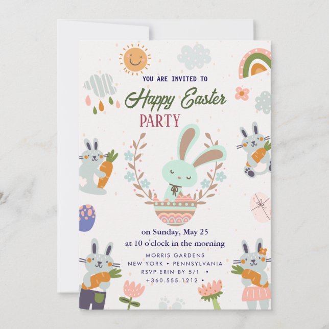 Happy Easter Brunch and Egg Hunt Invitation (Front)
