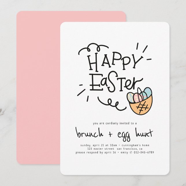 Happy Easter Brunch and Egg Hunt Invitation (Front/Back)