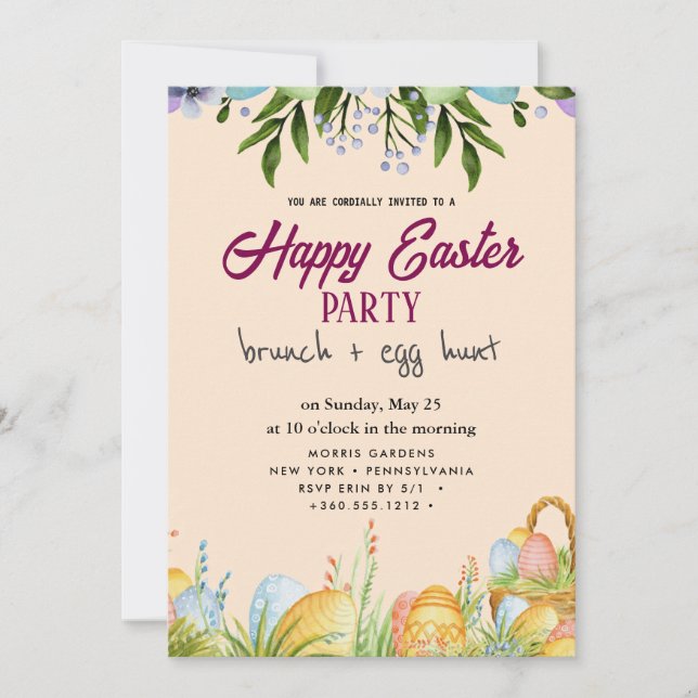 Happy Easter Brunch and Egg Hunt Invitation (Front)