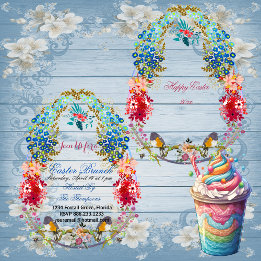 Happy Easter Brunch Decorative Egg Birds Floral Invitation