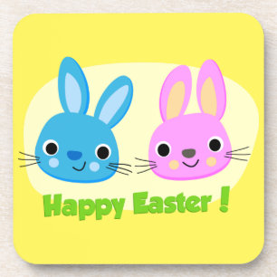 "HAPPY EASTER" BUNNIES COASTER