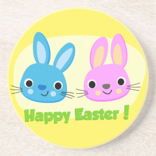 "HAPPY EASTER" BUNNIES COASTER