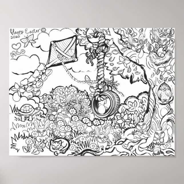 Happy Easter Bunnies Egg Hunt Art Print (Front)