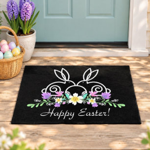 Happy Easter (Bunnies & Flowers) Artistic Doormat