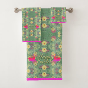 Happy Easter Bunnies Green Bath Towel Set