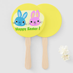 "HAPPY EASTER" BUNNIES  HAND FAN