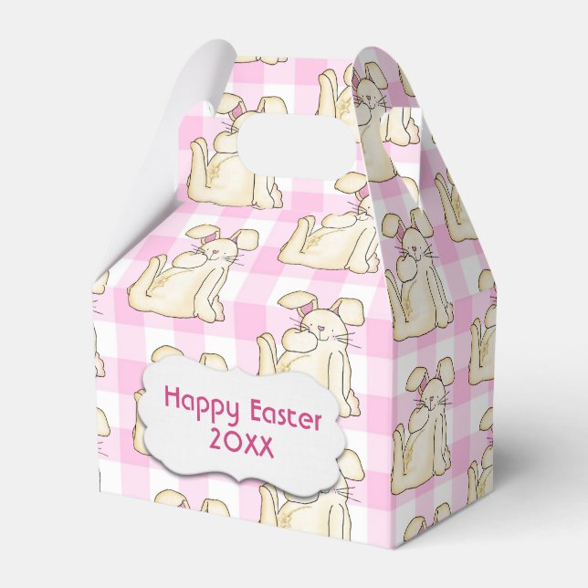 Happy Easter Bunnies On Gingham Favor Box (Front Side)