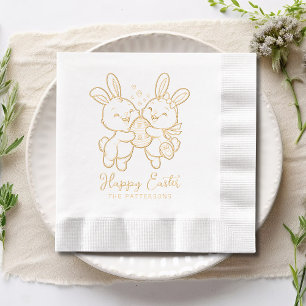 Happy Easter Bunnies Rabbit Egg Personalized Name Foil Napkins