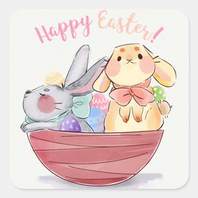 Happy Easter Bunnies Square Sticker (Front)