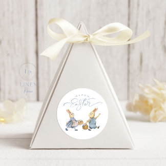 Happy Easter Bunnies with Egg Baskets Classic Round Sticker