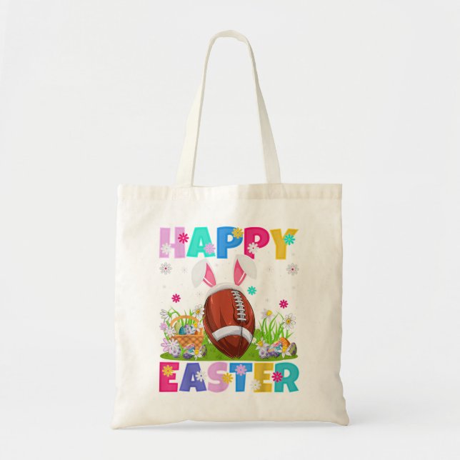 Happy Easter Bunny American Football Easter Sunday Tote Bag (Front)