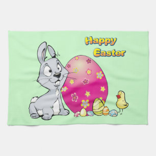 Happy Easter Bunny and Baby Chick Kitchen Towel