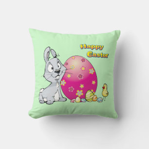 Happy Easter Bunny and Baby Chick Throw Pillow
