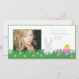 Happy Easter Bunny and Baby Duck Photo Card