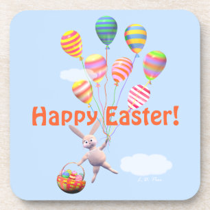 Happy Easter Bunny and Balloons Coaster