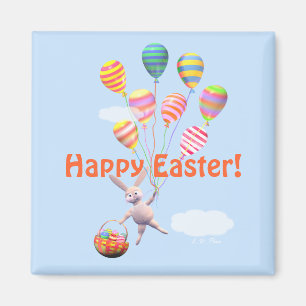 Happy Easter Bunny and Balloons Magnet