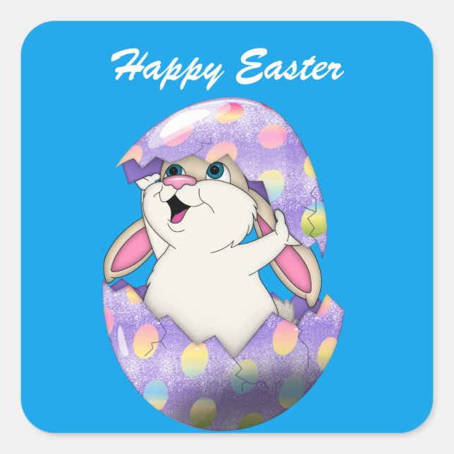 Happy Easter Bunny and Coloured Egg Square Sticker (Front)