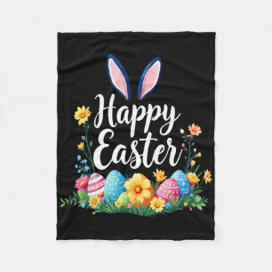 Happy Easter Bunny And Egg Hunt Cute Rabbit  Fleece Blanket