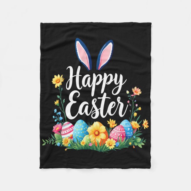 Happy Easter Bunny And Egg Hunt Cute Rabbit  Fleece Blanket (Front)