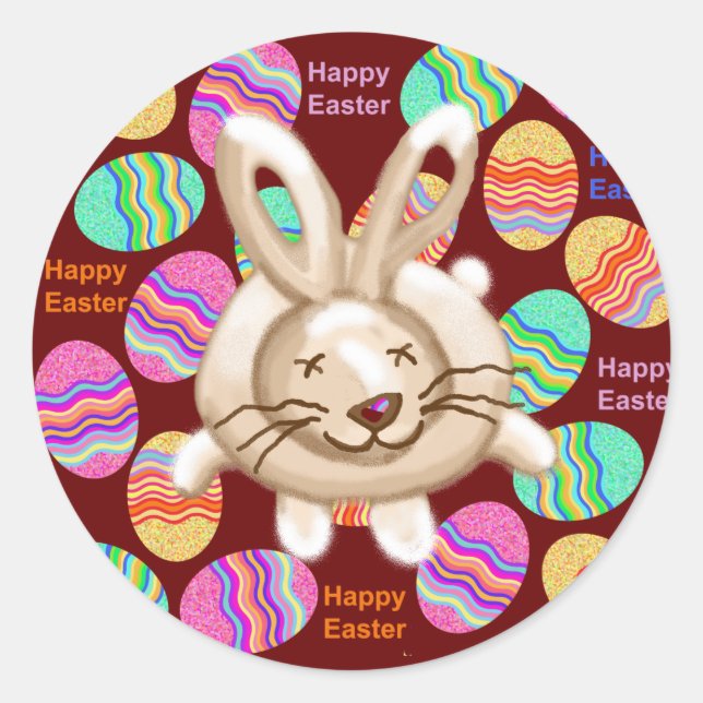 Happy Easter Bunny and eggs Classic Round Sticker (Front)