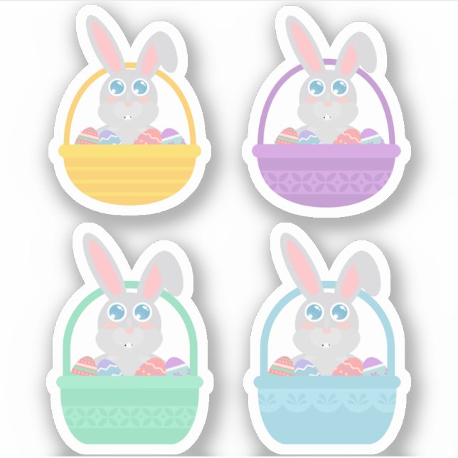 Happy Easter Bunny and Eggs in Basket Sticker Set (Front)