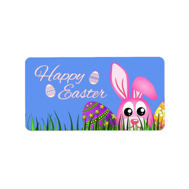 Happy Easter Bunny and Eggs in Grass Medium Labels (Front)