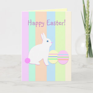 Happy Easter Bunny and Eggs on Stripes Holiday Card