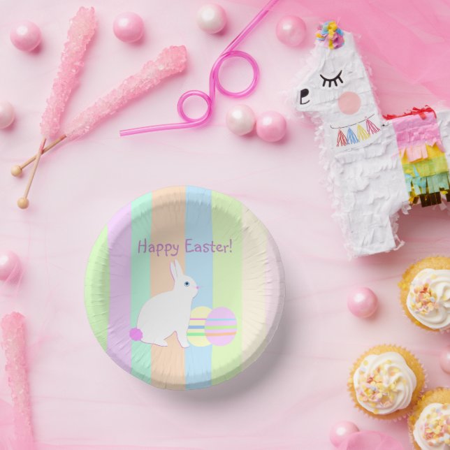Happy Easter Bunny and Eggs Paper Plate (Party)