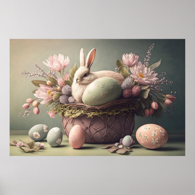 Happy Easter bunny and eggs, pastel colours Poster (Front)