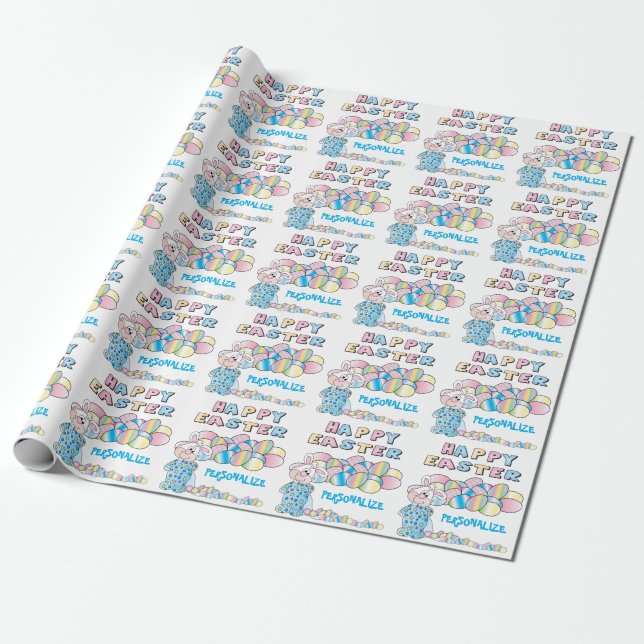 Happy Easter Bunny and Eggs - Wrapping Paper (Unrolled)