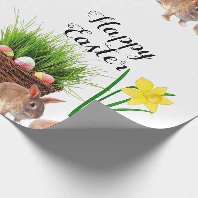Happy Easter Bunny and Holiday Basket  Wrapping Paper (Corner)
