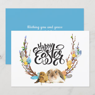 Happy Easter Bunny Baby Chick with Willow branch Holiday Card