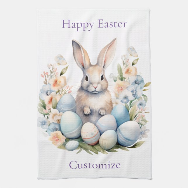 Happy Easter Bunny Basket Thunder_Cove Kitchen Towel (Vertical)