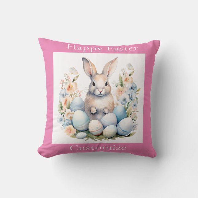 Happy Easter Bunny Basket Thunder_Cove Throw Pillow (Front)