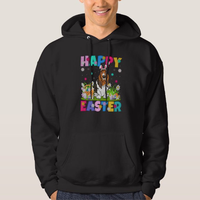 Happy Easter Bunny Basset Hound Dog Easter Sunday  Hoodie (Front)