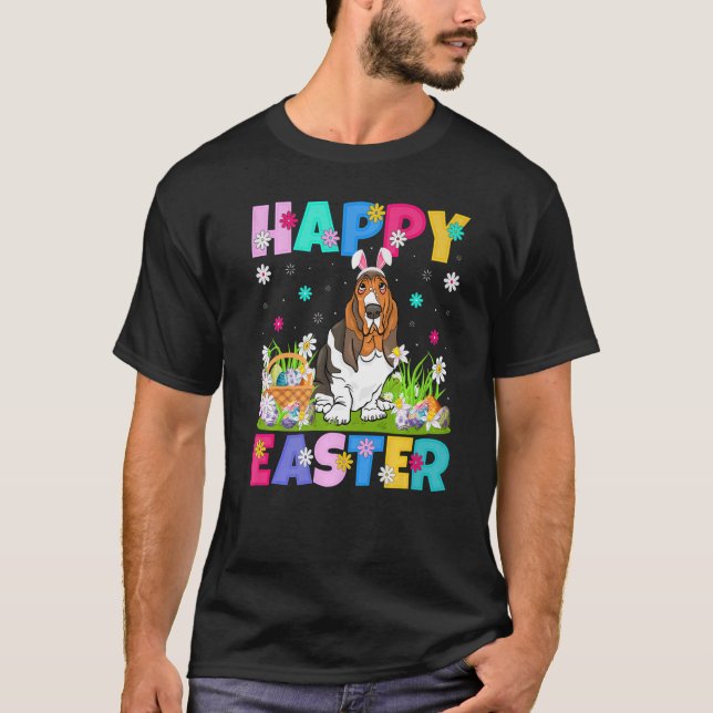 Happy Easter Bunny Basset Hound Dog Easter Sunday  T-Shirt (Front)