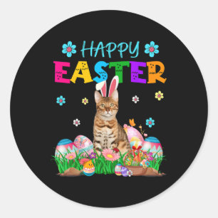 Happy Easter Bunny Bengal Cat Hunting Eggs Colourf Classic Round Sticker