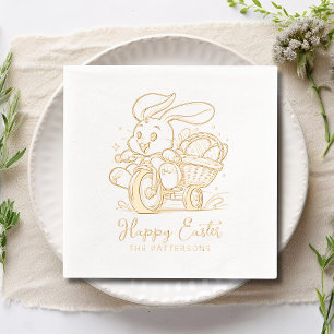Happy Easter Bunny Bicycle Personalized Name Foil Napkins