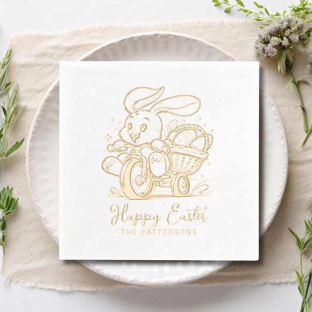 Happy Easter Bunny Bicycle Personalized Name Foil Napkins (Creator Uploaded)