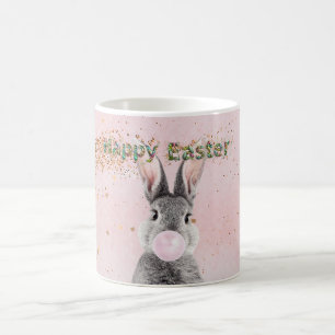 Happy Easter Bunny blowing Pink Bubble gum Coffee Mug