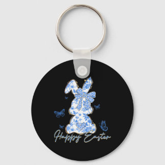Happy Easter Bunny Blue Chinoiserie Easter Day  Keychain