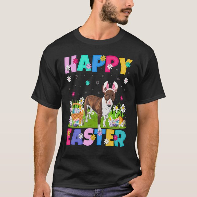 Happy Easter Bunny Bull Terrier Dog Easter Sunday T-Shirt (Front)