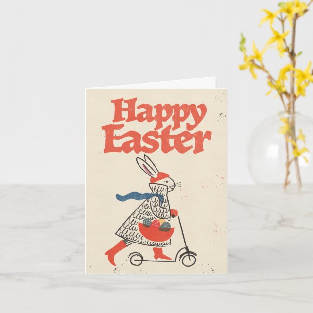 Happy Easter Bunny Card (Yellow Flower)
