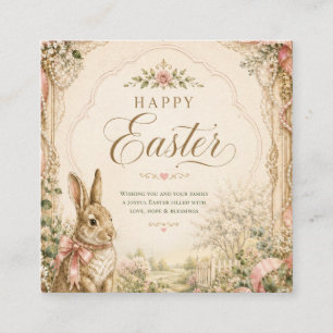 Happy Easter Bunny Card, Vintage Floral Rabbit Enclosure Card