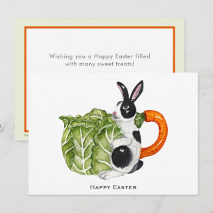 Happy Easter Bunny Carrot Teapot Holiday Postcard
