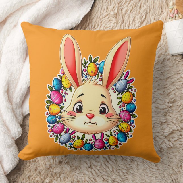 Happy Easter Bunny – Colorful Spring Art almofada Throw Pillow (Blanket)