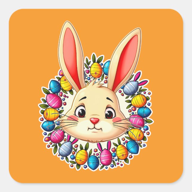 Happy Easter Bunny – Colorful Spring - Autocolante Square Sticker (Front)